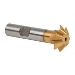 Made in USA - 3/4" Diam x 3/16" Width of Cut, 45° Included Angle, Shank Connection, High Speed Steel Single Angle Cutter - 3/8" Shank Diam, 2-1/8" Overall Length, Right Hand Cut, TiN Coated - Caliber Tooling