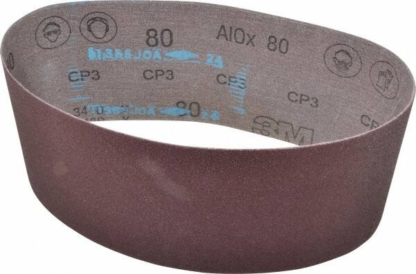 3M - 4" Wide x 24" OAL, 80 Grit, Aluminum Oxide Abrasive Belt - Aluminum Oxide, Medium, Coated, X Weighted Cloth Backing, Series 341D - Caliber Tooling