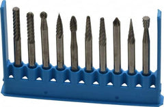 Made in USA - 10 Piece, 1/8" Shank Burr Set - Tungsten Carbide - Caliber Tooling