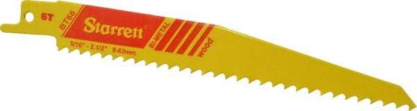 Starrett - 6" Long x 3/4" Thick, Bi-Metal Reciprocating Saw Blade - Tapered Profile, 6 TPI, Toothed Edge, Universal Shank - Caliber Tooling