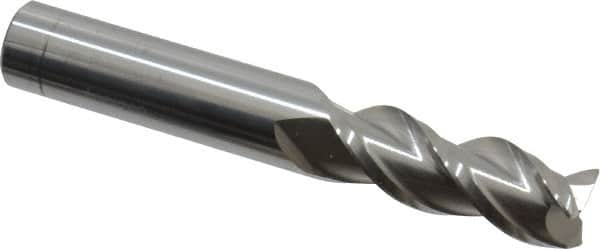 Accupro - 3/8", 3 Flute, Single End, Solid Carbide, 0.015" Corner Radius End Mill - 2-1/2" OAL, 40° Helix, Right Hand Flute, 7/8" LOC, Right Hand Cut - Caliber Tooling