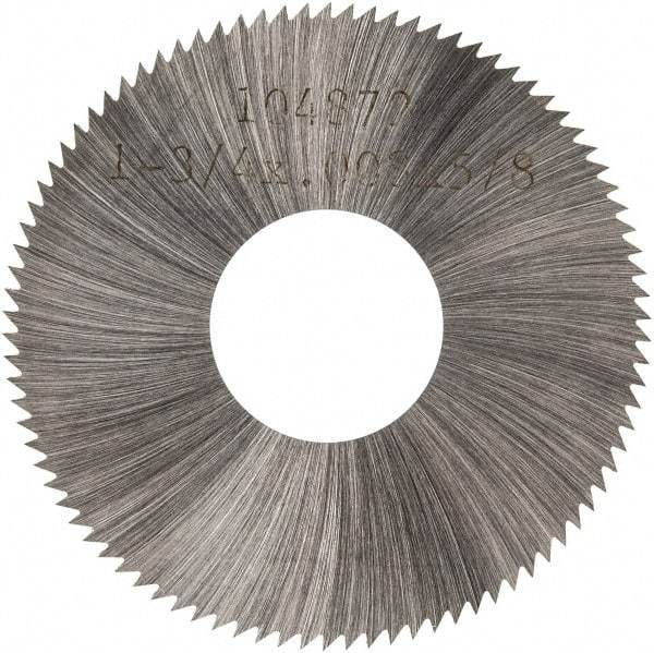 Made in USA - 1-3/4" Diam x 0.008" Blade Thickness x 5/8" Arbor Hole Diam, 90 Tooth Slitting and Slotting Saw - Arbor Connection, Right Hand, Uncoated, High Speed Steel, Concave Ground, Contains Keyway - Caliber Tooling