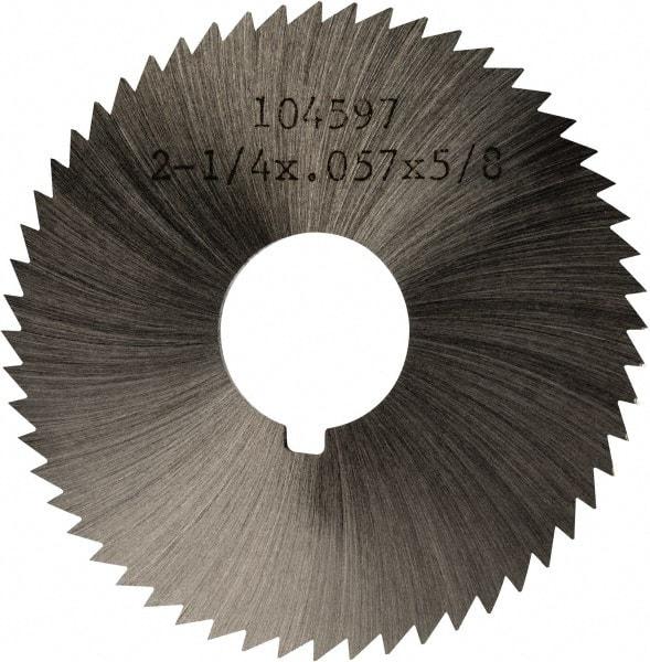 Made in USA - 2-1/4" Diam x 0.057" Blade Thickness x 5/8" Arbor Hole Diam, 60 Tooth Slitting and Slotting Saw - Arbor Connection, Right Hand, Uncoated, High Speed Steel, Concave Ground, Contains Keyway - Caliber Tooling