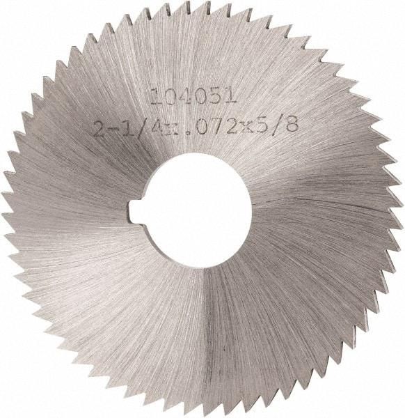 Made in USA - 2-1/4" Diam x 0.072" Blade Thickness x 5/8" Arbor Hole Diam, 60 Tooth Slitting and Slotting Saw - Arbor Connection, Right Hand, Uncoated, High Speed Steel, Concave Ground, Contains Keyway - Caliber Tooling