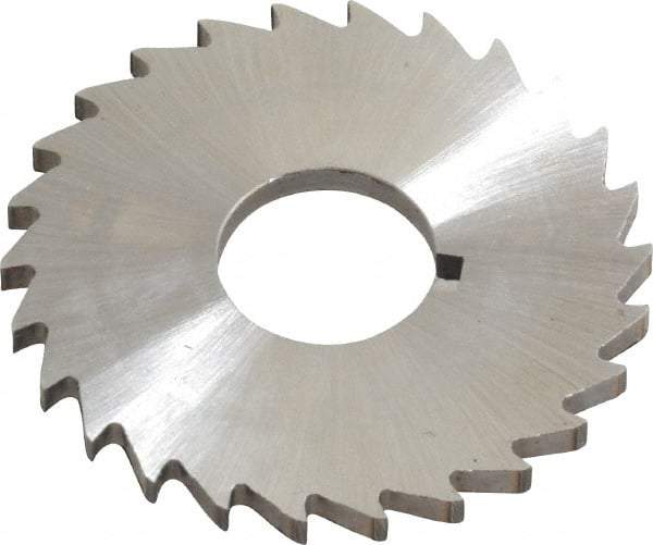 Made in USA - 1-1/2" Diam x 3/32" Blade Thickness x 1/2" Arbor Hole Diam, 26 Tooth Slitting and Slotting Saw - Arbor Connection, Right Hand, Uncoated, High Speed Steel, Concave Ground, Contains Keyway - Caliber Tooling