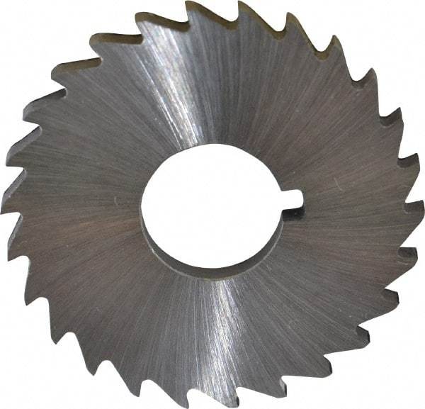 Made in USA - 1-1/2" Diam x 1/8" Blade Thickness x 1/2" Arbor Hole Diam, 26 Tooth Slitting and Slotting Saw - Arbor Connection, Right Hand, Uncoated, High Speed Steel, Concave Ground, Contains Keyway - Caliber Tooling