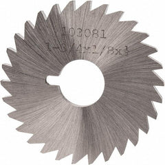 Made in USA - 1-3/4" Diam x 1/8" Blade Thickness x 1/2" Arbor Hole Diam, 30 Tooth Slitting and Slotting Saw - Arbor Connection, Right Hand, Uncoated, High Speed Steel, Concave Ground, Contains Keyway - Caliber Tooling