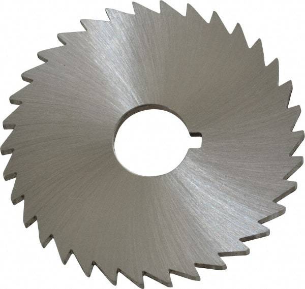 Made in USA - 2" Diam x 3/32" Blade Thickness x 1/2" Arbor Hole Diam, 34 Tooth Slitting and Slotting Saw - Arbor Connection, Right Hand, Uncoated, High Speed Steel, Concave Ground, Contains Keyway - Caliber Tooling