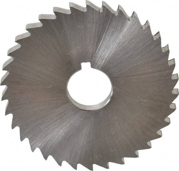 Made in USA - 2" Diam x 5/32" Blade Thickness x 1/2" Arbor Hole Diam, 34 Tooth Slitting and Slotting Saw - Arbor Connection, Right Hand, Uncoated, High Speed Steel, Concave Ground, Contains Keyway - Caliber Tooling