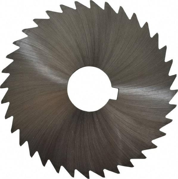 Made in USA - 4" Diam x 3/32" Blade Thickness x 1" Arbor Hole Diam, 36 Tooth Slitting and Slotting Saw - Arbor Connection, Right Hand, Uncoated, High Speed Steel, Concave Ground, Contains Keyway - Caliber Tooling