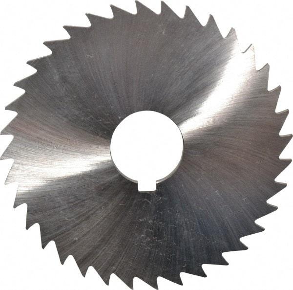 Made in USA - 4" Diam x 1/8" Blade Thickness x 1" Arbor Hole Diam, 36 Tooth Slitting and Slotting Saw - Arbor Connection, Right Hand, Uncoated, High Speed Steel, Concave Ground, Contains Keyway - Caliber Tooling