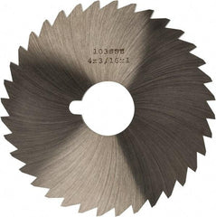 Made in USA - 4" Diam x 3/16" Blade Thickness x 1" Arbor Hole Diam, 36 Tooth Slitting and Slotting Saw - Arbor Connection, Right Hand, Uncoated, High Speed Steel, Concave Ground, Contains Keyway - Caliber Tooling