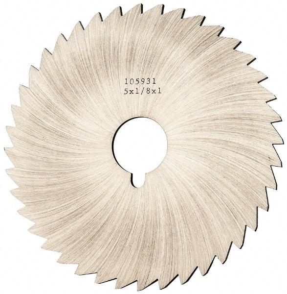 Made in USA - 5" Diam x 1/8" Blade Thickness x 1" Arbor Hole Diam, 40 Tooth Slitting and Slotting Saw - Arbor Connection, Right Hand, Uncoated, High Speed Steel, Concave Ground, Contains Keyway - Caliber Tooling