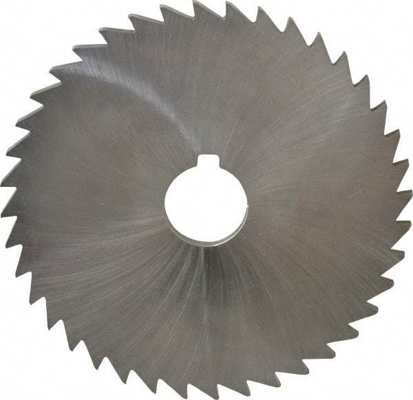 Made in USA - 5" Diam x 3/16" Blade Thickness x 1" Arbor Hole Diam, 36 Tooth Slitting and Slotting Saw - Arbor Connection, Right Hand, Uncoated, High Speed Steel, Concave Ground, Contains Keyway - Caliber Tooling