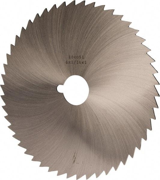 Made in USA - 6" Diam x 1/16" Blade Thickness x 1" Arbor Hole Diam, 50 Tooth Slitting and Slotting Saw - Arbor Connection, Right Hand, Uncoated, High Speed Steel, Concave Ground, Contains Keyway - Caliber Tooling