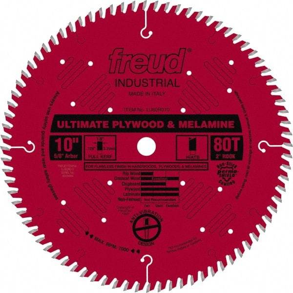 Freud - 10" Diam, 5/8" Arbor Hole Diam, 80 Tooth Wet & Dry Cut Saw Blade - Carbide-Tipped, Standard Round Arbor - Caliber Tooling