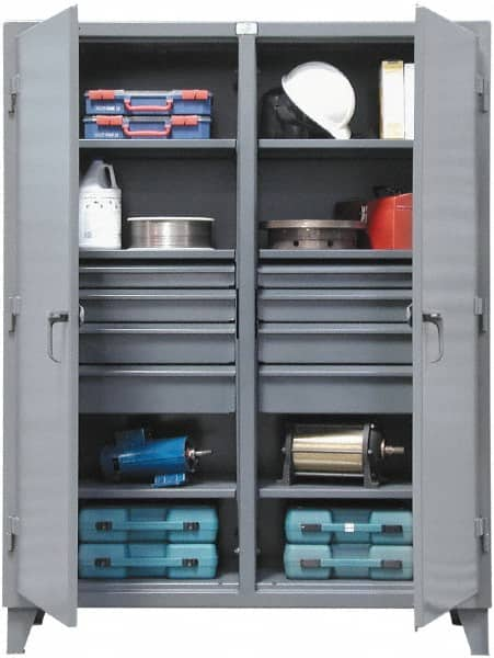 Strong Hold - 6 Shelf 8 Bin Locking Storage Cabinet - Steel, 60" Wide x 24" Deep x 78" High, Dark Gray - Caliber Tooling