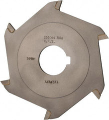 Made in USA - 4" Diam x 1/8" Blade Thickness x 1" Arbor Hole Diam, 6 Tooth Slitting and Slotting Saw - Arbor Connection, Right Hand, Uncoated, Carbide-Tipped, Contains Keyway - Caliber Tooling