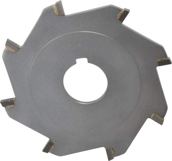 Made in USA - 4" Diam x 1/8" Blade Thickness x 1" Arbor Hole Diam, 8 Tooth Slitting and Slotting Saw - Arbor Connection, Right Hand, Uncoated, Carbide-Tipped, Contains Keyway - Caliber Tooling