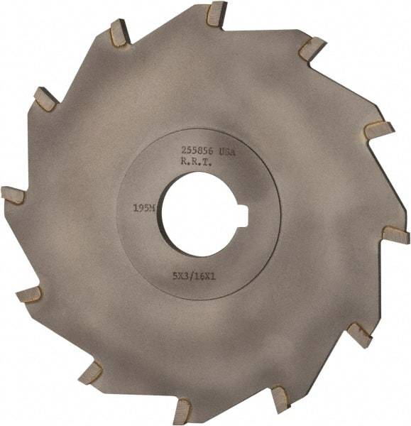 Made in USA - 5" Diam x 3/16" Blade Thickness x 1" Arbor Hole Diam, 12 Tooth Slitting and Slotting Saw - Arbor Connection, Right Hand, Uncoated, Carbide-Tipped, Contains Keyway - Caliber Tooling