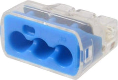 Ideal - 3 Port, 14 to 10 AWG Compatible, Push-In Wire Connector - 0.78" OAL x 0.086" OAW x 0.45" OAH, Blue - Caliber Tooling