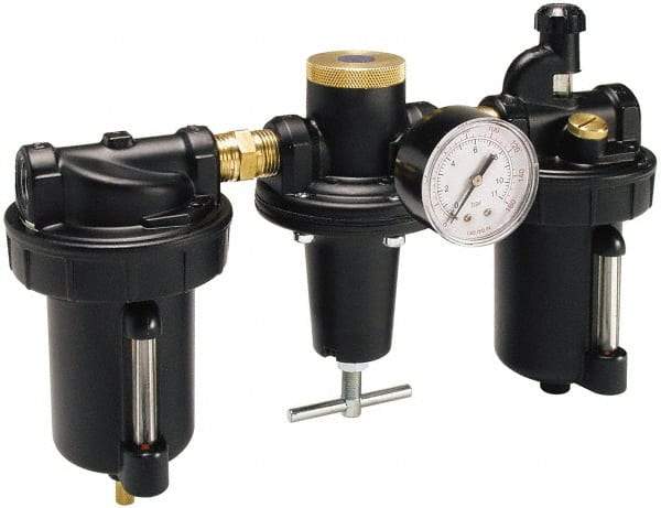 Parker - 1" NPT Port Heavy Duty 3 Piece Filter-Regulator-Lubricator FRL Unit - Metal Bowl, 240 SCFM, 250 Max psi, 13" High, Automatic Drain - Caliber Tooling