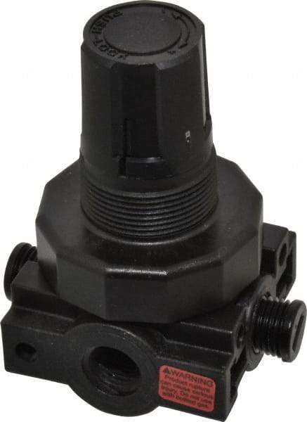 Parker - 1/4 NPT Port, Plastic Miniature Regulator - 0 to 25 psi Range, 150 Max psi Supply Pressure, 1/4" Gauge Port Thread, 2.06" Wide x 3.43" High - Caliber Tooling