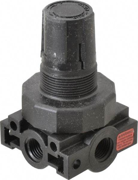 Parker - 1/4 NPT Port, Plastic Miniature Regulator - 0 to 60 psi Range, 150 Max psi Supply Pressure, 1/4" Gauge Port Thread, 2.06" Wide x 3.43" High - Caliber Tooling