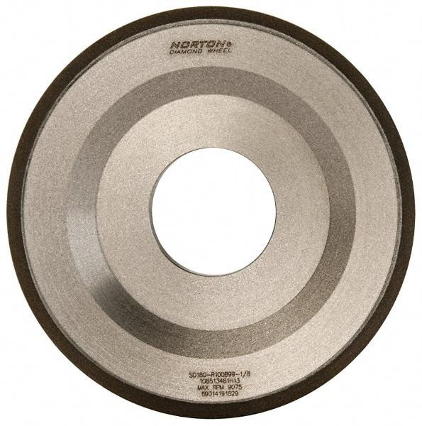 Norton - 4" Diam, 1-1/4" Hole Size, 1/2" Overall Thickness, 180 Grit, Type 12 Tool & Cutter Grinding Wheel - Very Fine Grade, Diamond, Resinoid Bond - Caliber Tooling