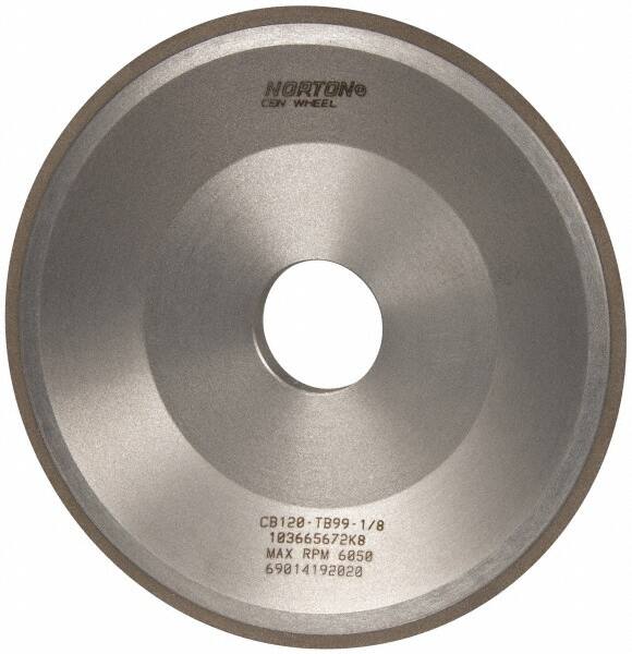 Norton - 6" Diam, 1-1/4" Hole Size, 3/4" Overall Thickness, 120 Grit, Type 12 Tool & Cutter Grinding Wheel - Fine Grade, CBN, Resinoid Bond - Caliber Tooling