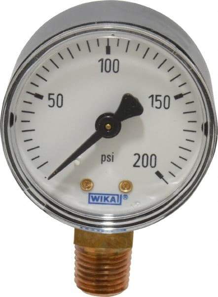 Wika - 2" Dial, 1/4 Thread, 0-200 Scale Range, Pressure Gauge - Lower Connection Mount, Accurate to 3-2-3% of Scale - Caliber Tooling