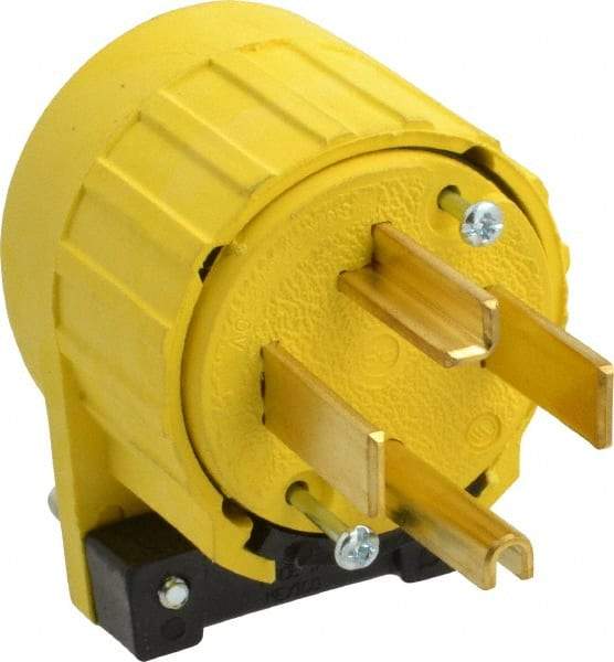 Pass & Seymour - 125/250 VAC, 30 Amp, 14-30P NEMA, Angled, Ungrounded, Specification Grade Plug - 3 Pole, 4 Wire, Yellow - Caliber Tooling