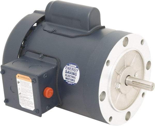 Leeson - 1/3 Max hp, 1,500 Max RPM, Electric AC DC Motor - 110/220 V Input, Single Phase, 56C Frame, 5/8" Shaft Diam, C-Face Mount, TEFC Enclosure - Caliber Tooling