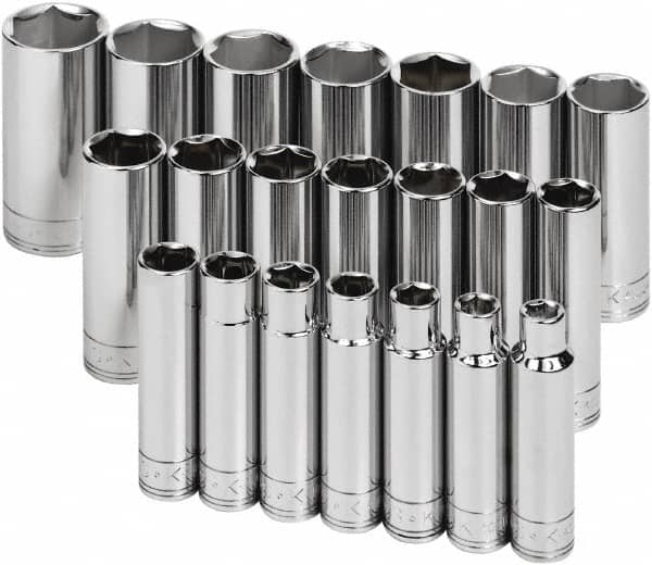 SK - 21 Piece 1/2" Drive Deep Socket Set - 6 Points, 10 to 32mm, Metric Measurement Standard - Caliber Tooling