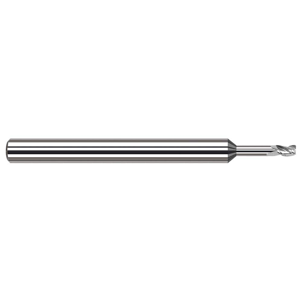 Corner Radius End Mill: 0.0394″ Dia, 0.0591″ LOC, 3 Flutes, Solid Carbide 42 ° Helix, Bright/Uncoated, Corner Radius End