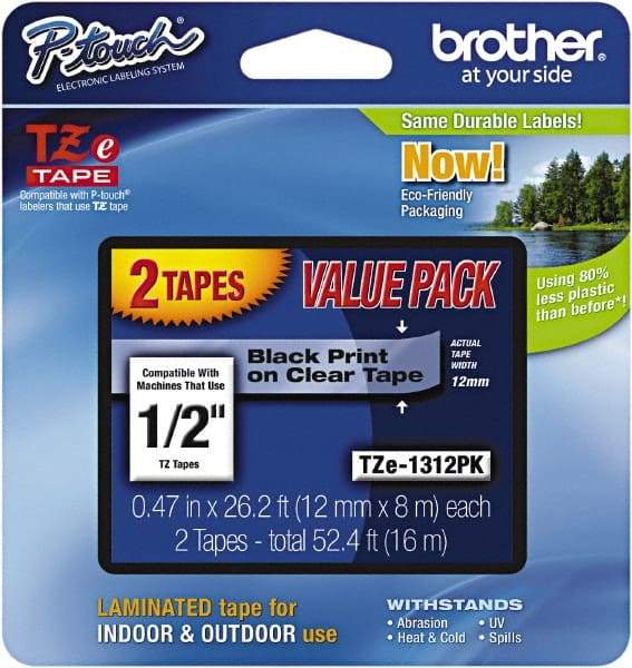 Brother - 1/2" Wide x 314.4" Long, Clear Plastic/Paper Tape Cassette - For Label Maker - Caliber Tooling