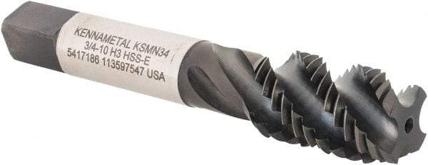 Kennametal - 3/4-10 4 Flute Modified Bottoming Spiral Flute Tap - Vanadium High Speed Steel, TiN/CrC/C Finish, 4-1/4" OAL, Right Hand Flute, Right Hand Thread, H3, Series GOtap\xAE - Caliber Tooling