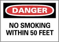 NMC - "Danger - No Smoking Within 50 Feet", 14" Long x 20" Wide, Rigid Plastic Safety Sign - Rectangle, 0.05" Thick, Use for Accident Prevention - Caliber Tooling