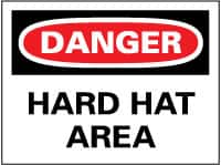 NMC - "Danger - Hard Hat Area", 14" Long x 20" Wide, Pressure-Sensitive Vinyl Safety Sign - Rectangle, 0.004" Thick, Use for Accident Prevention - Caliber Tooling