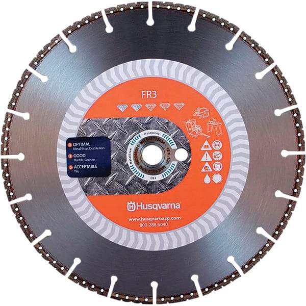 Husqvarna - 14" Diam, 25/32 & 1" Arbor Hole Diam, Continuous Edge Tooth Wet & Dry Cut Saw Blade - Diamond-Tipped, General Purpose Action, Standard Round Arbor - Caliber Tooling