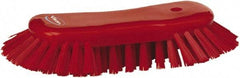 Vikan - 1.3" Bristle Length, Polyester Utility Scrub Brush - 7-3/4" Long x 3" Wide Head, 8" OAL, European Threaded Handle, Red, Polypropylene Block - Caliber Tooling