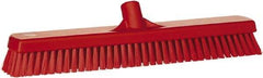 Vikan - 1.8" Bristle Length, Polyester Scrub Brush - 18" Long x 2-1/2" Wide Head, 19" OAL, European Threaded Handle, Red, Polypropylene Block - Caliber Tooling