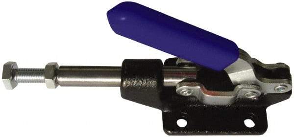 Gibraltar - 600 Lb Load Capacity, Flanged Base, Carbon Steel, Standard Straight Line Action Clamp - 0.22" Mounting Hole Diam, 0.44" Plunger Diam, Straight Handle - Caliber Tooling