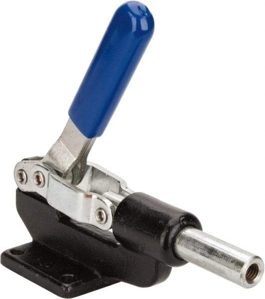 Gibraltar - 800 Lb Load Capacity, Flanged Base, Carbon Steel, Standard Straight Line Action Clamp - 4 Mounting Holes, 0.38" Mounting Hole Diam, 0.62" Plunger Diam, Whale Tail Handle - Caliber Tooling