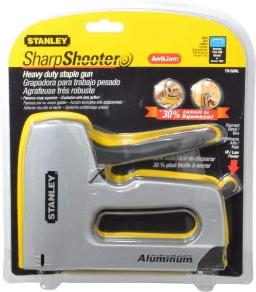 Stanley - Manual Staple Gun - 1/4, 5/16, 3/8, 1/2, 9/16" Staples, Yellow & Black, Aluminum - Caliber Tooling