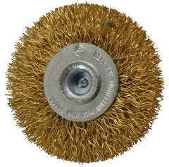 Value Collection - 2" OD, 1/4" Shank Diam, Crimped Brass Wheel Brush - 5/16" Face Width, 1/2" Trim Length, 0.012" Filament Diam, 20,000 RPM - Caliber Tooling