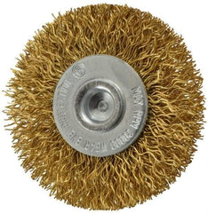 Value Collection - 2" OD, 1/4" Shank Diam, Crimped Brass Wheel Brush - 5/16" Face Width, 1/2" Trim Length, 0.014" Filament Diam, 20,000 RPM - Caliber Tooling