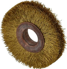 Value Collection - 2" OD, 1/2" Arbor Hole, Crimped Brass Wheel Brush - 5/16" Face Width, 3/8" Trim Length, 0.008" Filament Diam, 20,000 RPM - Caliber Tooling