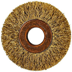 Value Collection - 2" OD, 1/2" Arbor Hole, Crimped Brass Wheel Brush - 5/16" Face Width, 3/8" Trim Length, 0.014" Filament Diam, 20,000 RPM - Caliber Tooling