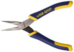 Irwin - 5-1/4" OAL, 15/16" Jaw Length x 1/4" Jaw Width, Long Nose Side Cutting Pliers - Serrated Jaw, Standard Head, ProTouch Handles, with Spring - Caliber Tooling